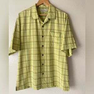 Tommy Bahama Silk Green Plaid Button down Hawaii Shirt